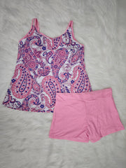 Paisley Print Tankini Set Cami Top & Shorts Swimsuit
