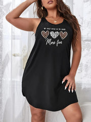 Casual Nightdress Women's Plus Leopard Heart Print Tank Dress