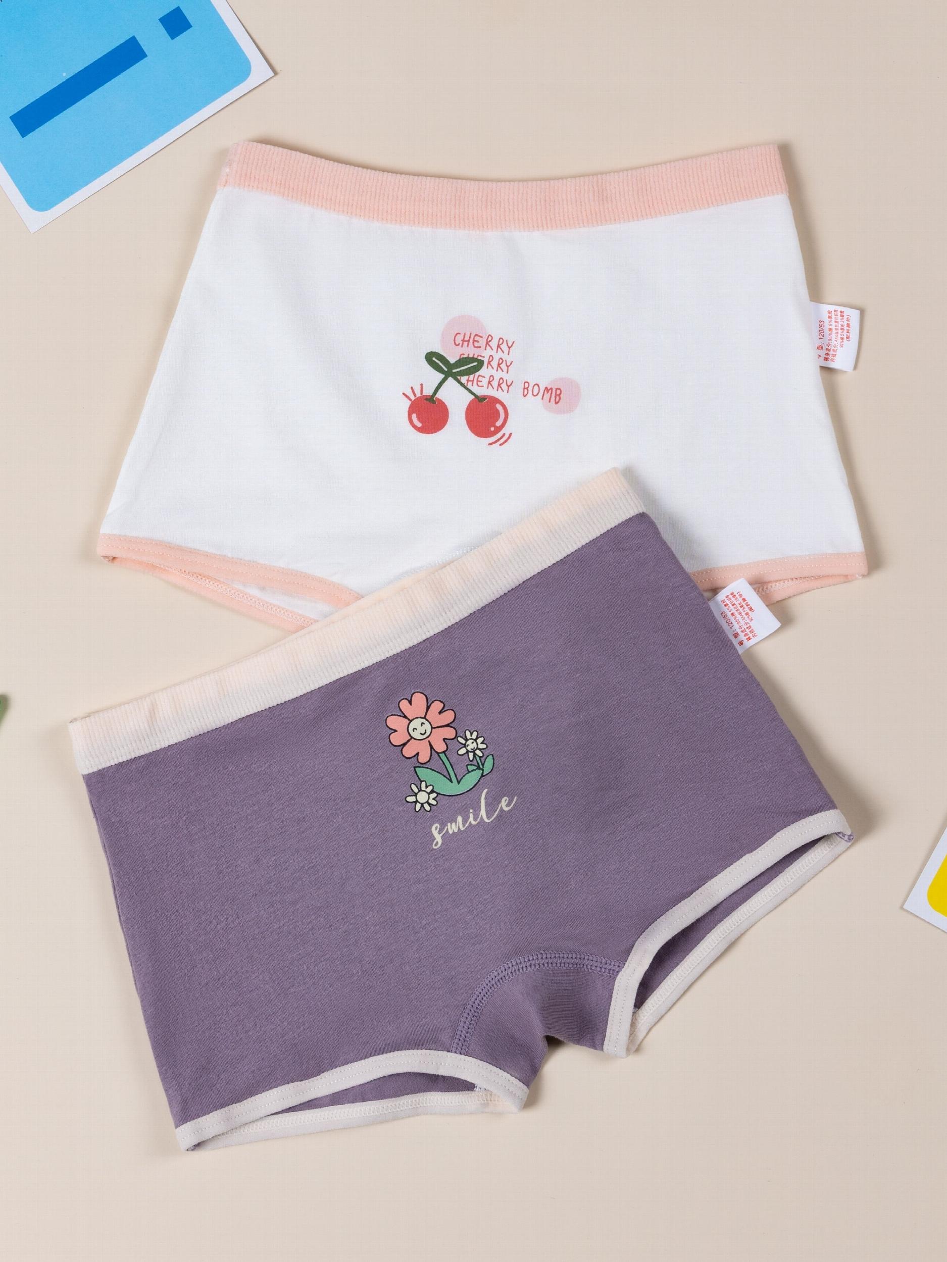4pcs Girl's Cotton Cartoon Printed Boxer Briefs