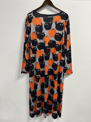 Halloween Dress Women's Plus Allover Cat & Pumpkin Print Maxi Dress