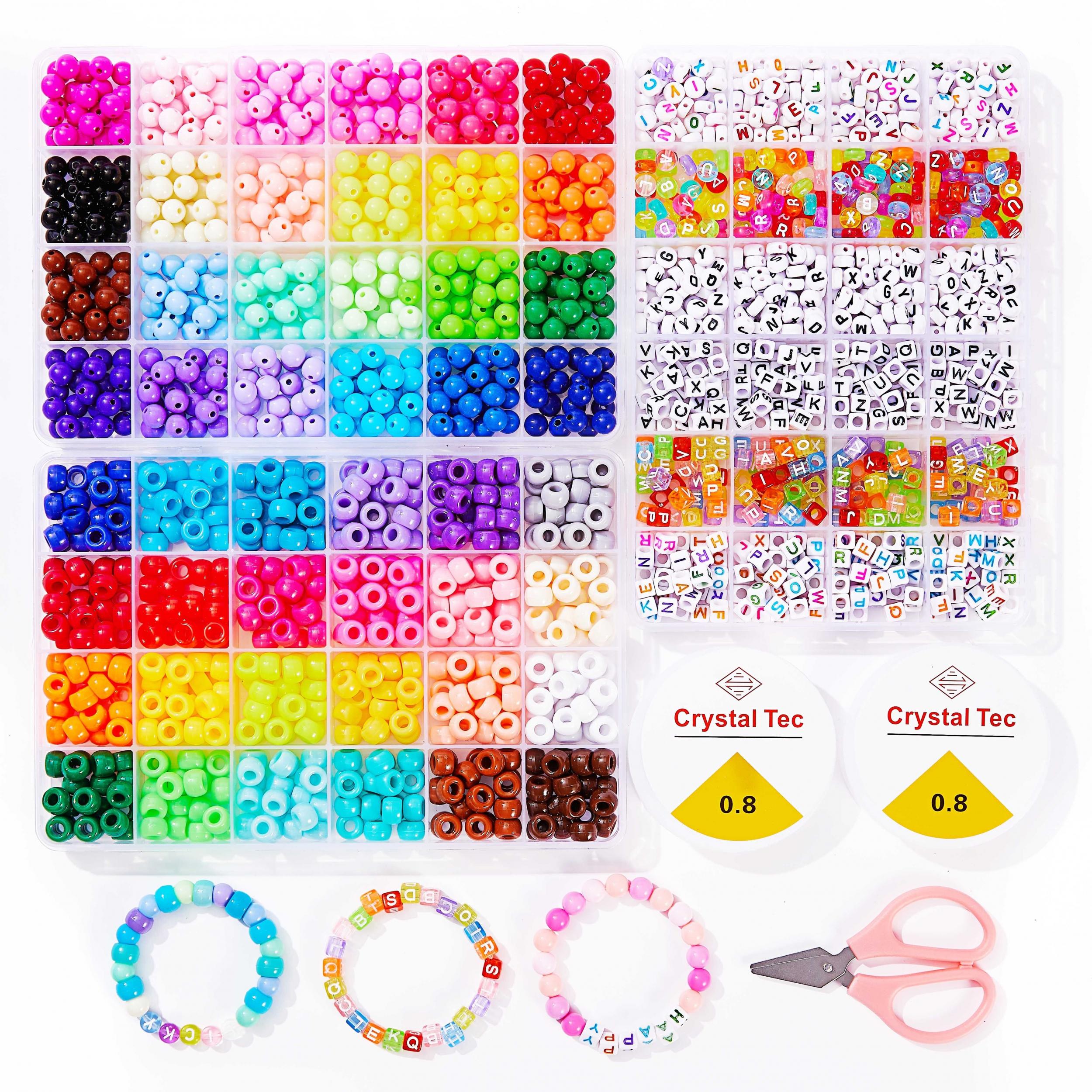 48 Colors Beaded Craft Kit with Rainbow Acrylic Round Beads, Letter Beads