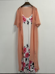 Plus Floral Print V Neck Cami Dress & Cover Up Set
