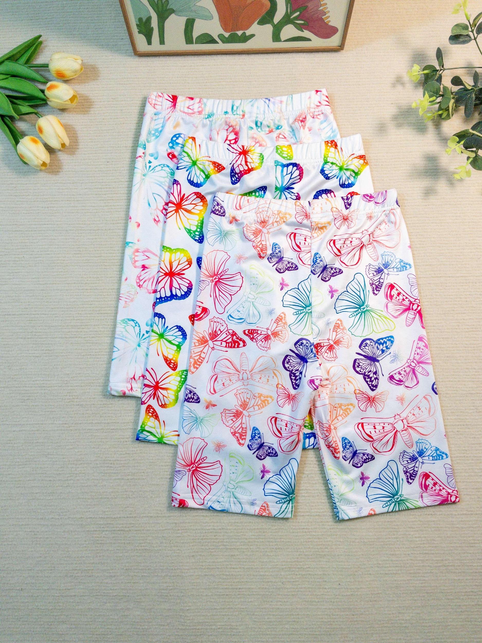 3pcs Girls Colorful Butterfly Soft Legging Cropped Yoga Pants