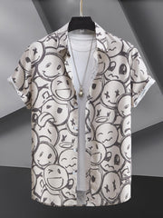 Cartoon Face Print Men's Casual Short Sleeve Shirt