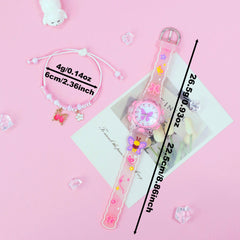 LED Night Light Quartz Watch & Butterfly Bracelet Set - Pink & Purple