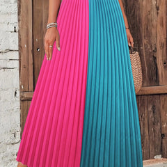 Colorblock High Rise Maxi Pleated Skirt