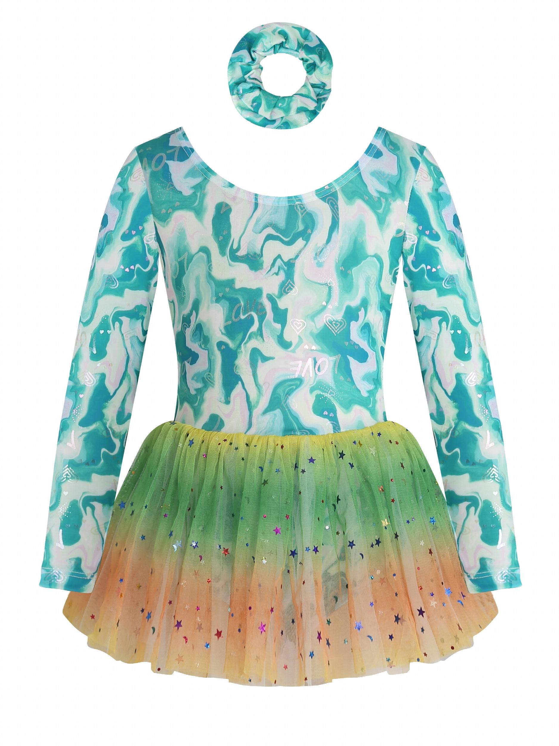 Girls Long Sleeve Back Bow Stars Sequins Tulle Tutu Patchwork Dress