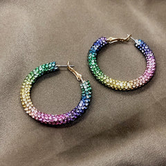 Colorful Rhinestone Hoop Earrings
