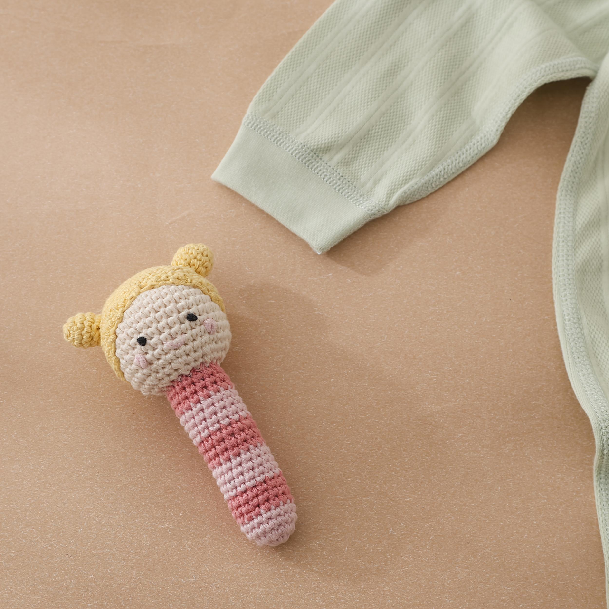 Crochet Rattle Toy Soft Nylon Blend Animal Yellow Pink Stripes