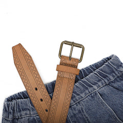 Pettata Men's PU Embossed Leather Belt with Retro Buckle for Jeans