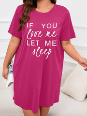 Casual Nightdress Women's Plus Letter Print Short Sleeve Tee Sleep Dre
