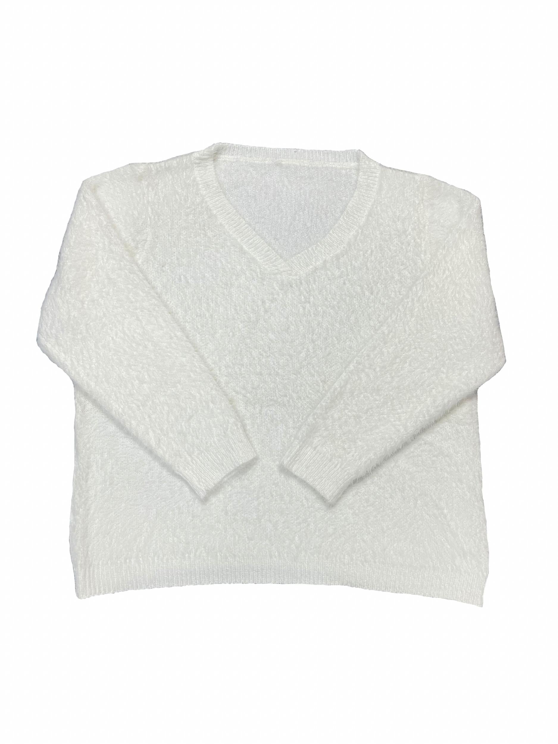 Solid Eyelash V-Neck Sweater Long Sleeve Jumper