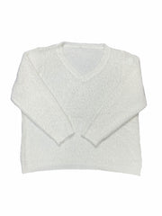 Solid Eyelash V-Neck Sweater Long Sleeve Jumper