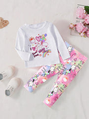 Rabbit Print Long Sleeve Sweatshirt Pants Set for Baby Girls
