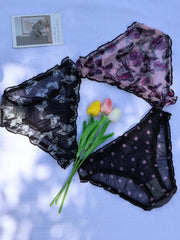 3pcs Butterfly & Polka Dot Briefs Sheer Mesh Panties Women's Lingerie