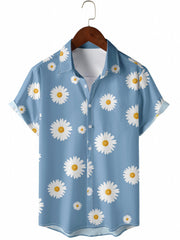 Men's Daisy Flower Print Casual Button Up Shirt