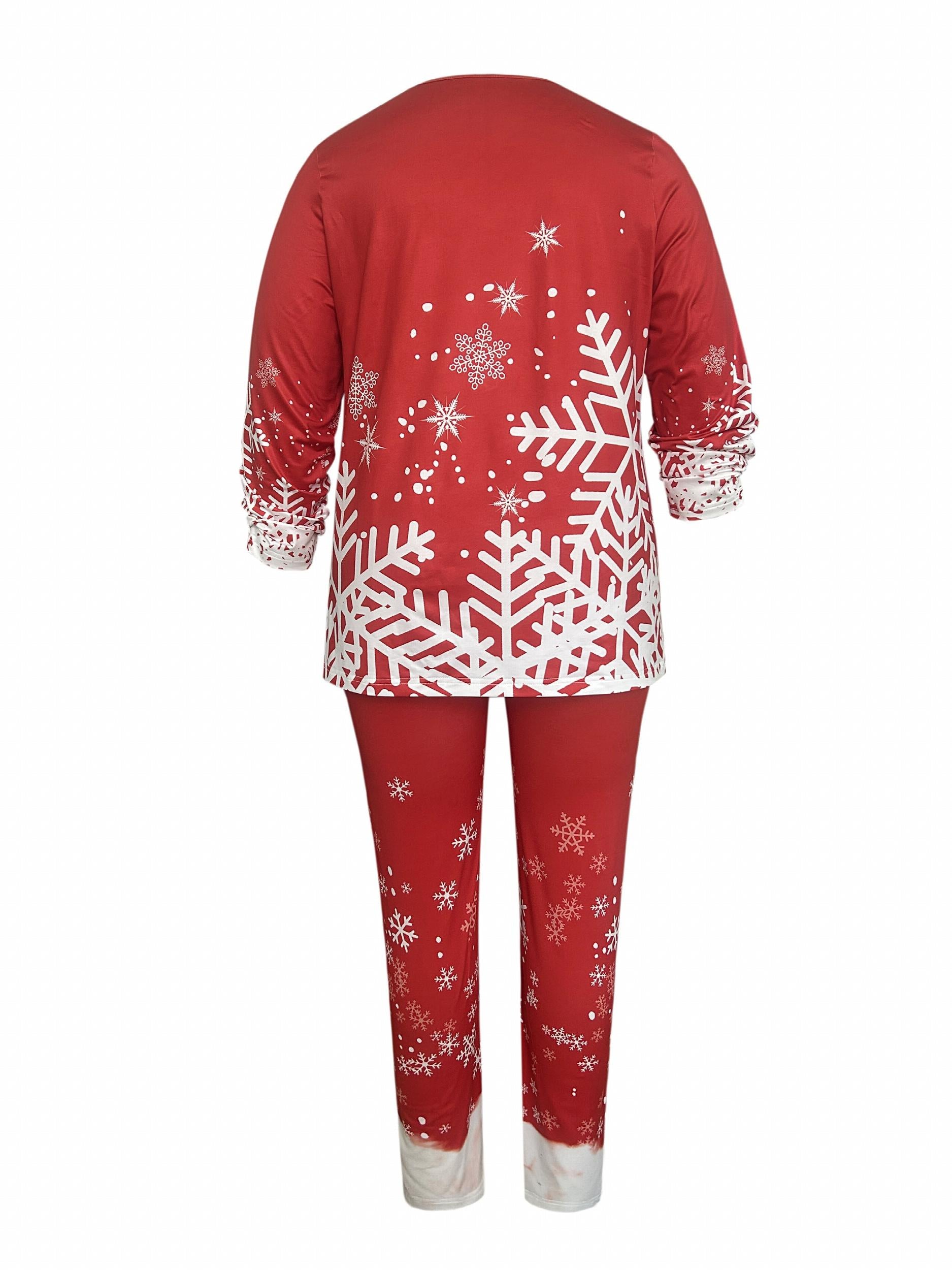 Plus Size Snowflake Print Top & Leggings Set
