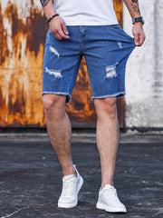 Men's Ripped Denim Shorts Casual Street Style Distressed Medium Stretch