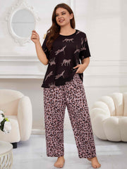 Leopard Print Pajamas Set Women's 2 Piece Home Wear