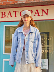Embroidery Lion & Letters Pattern Denim Coat