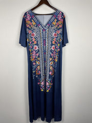Boho Dress Women's Plus Floral Print V Neck Maxi Dress