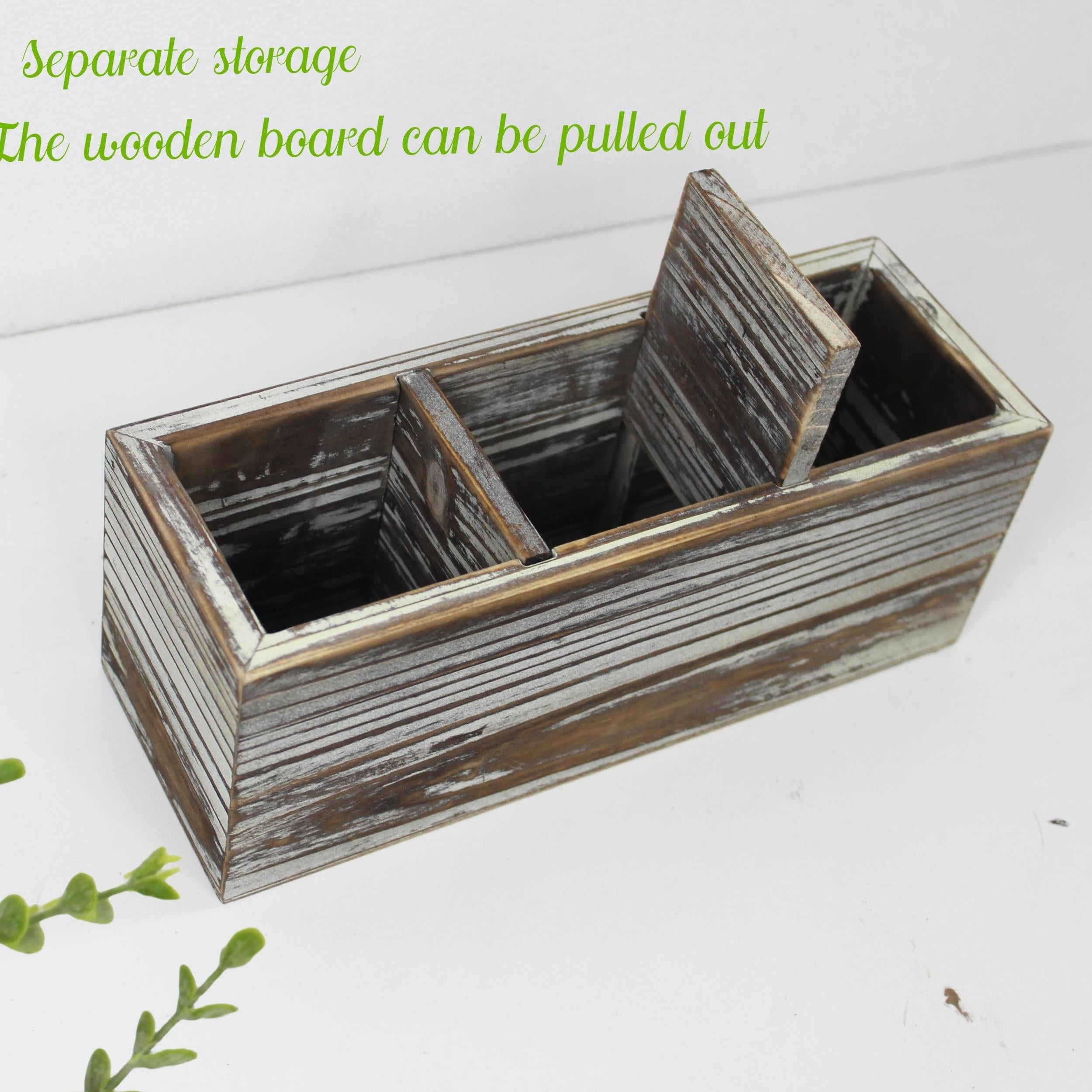 Wooden 3-Grid Desktop Storage Box Office Home Fork Spoon Chopsticks Holder