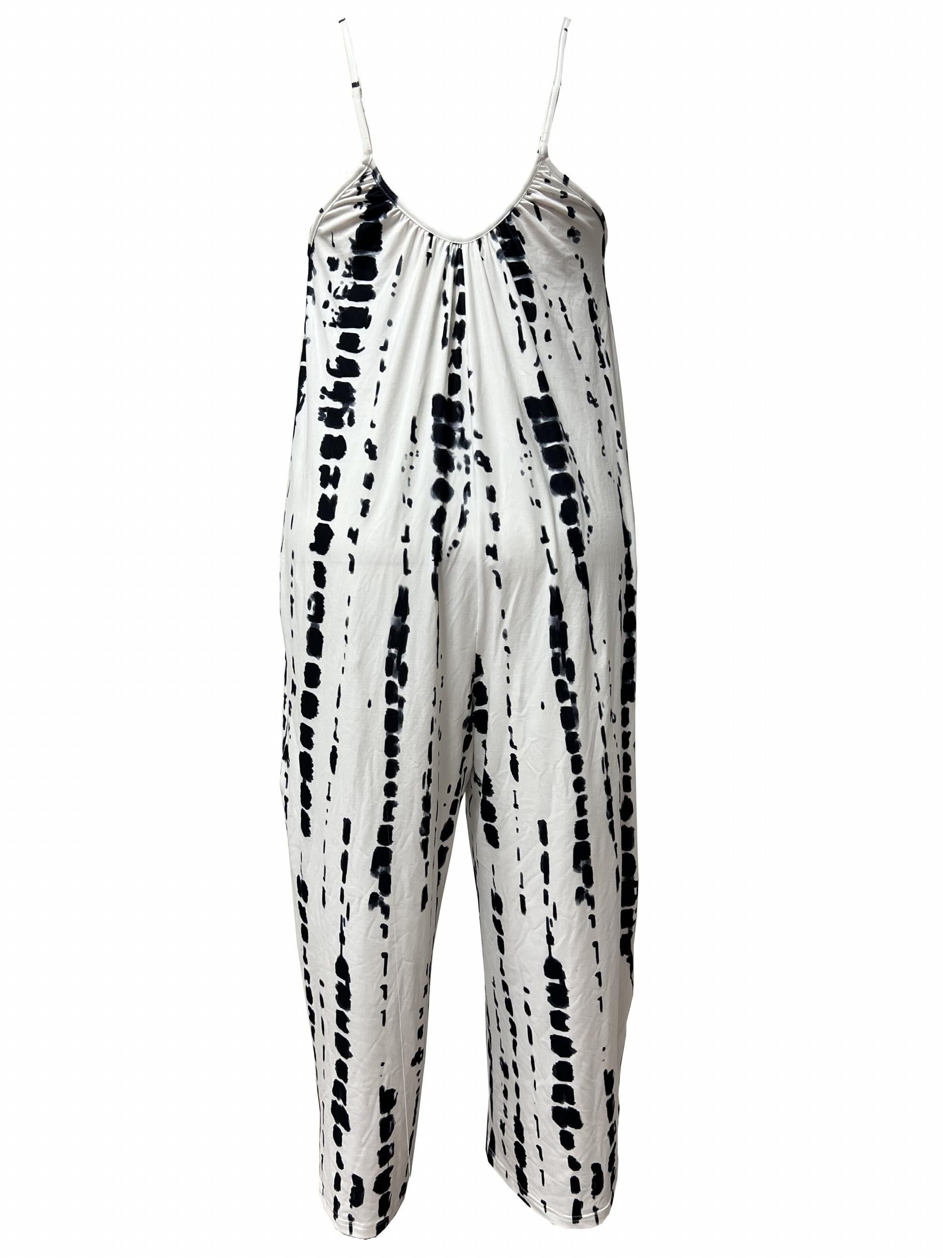 Tie Dye V Neck Jumpsuit Wide Leg