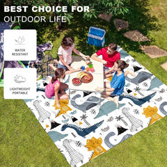Cartoon Dinosaur Print Outdoor Picnic Mat - Waterproof & Sandproof
