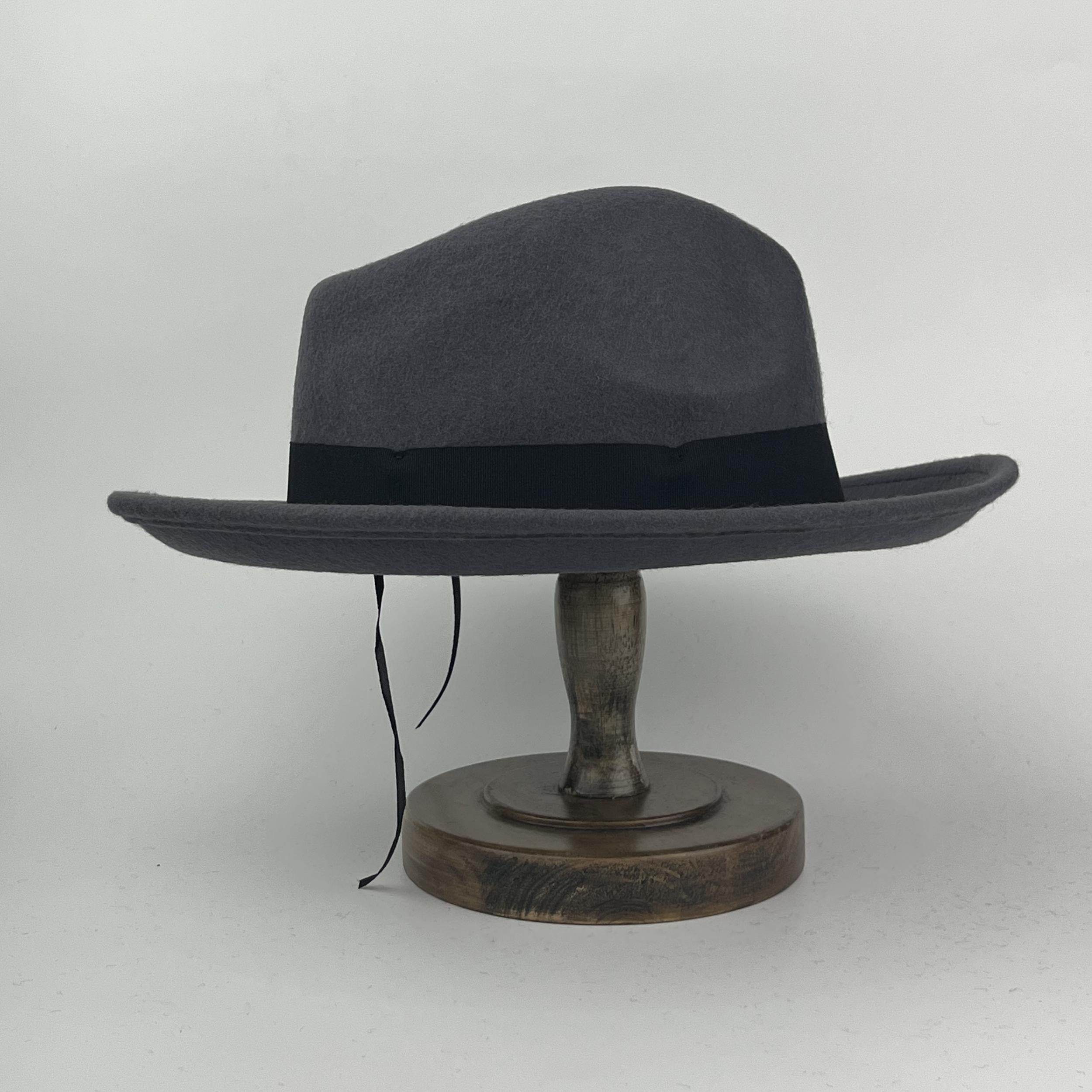 Gray Jazz Hat With Bow Band Wool Top Hat Men Women