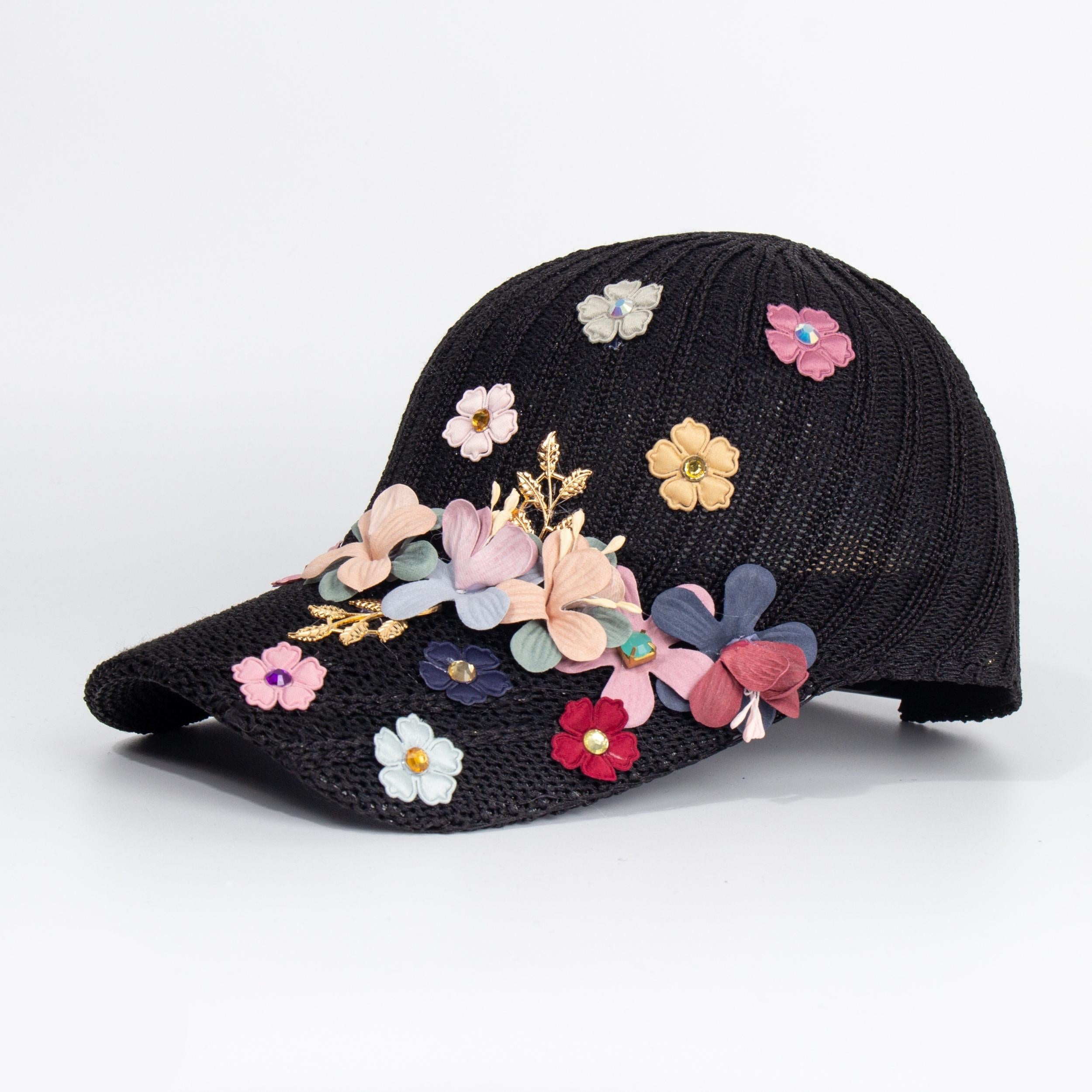 Hollow Out Knit Flower Decor Baseball Cap Women Sun Hat