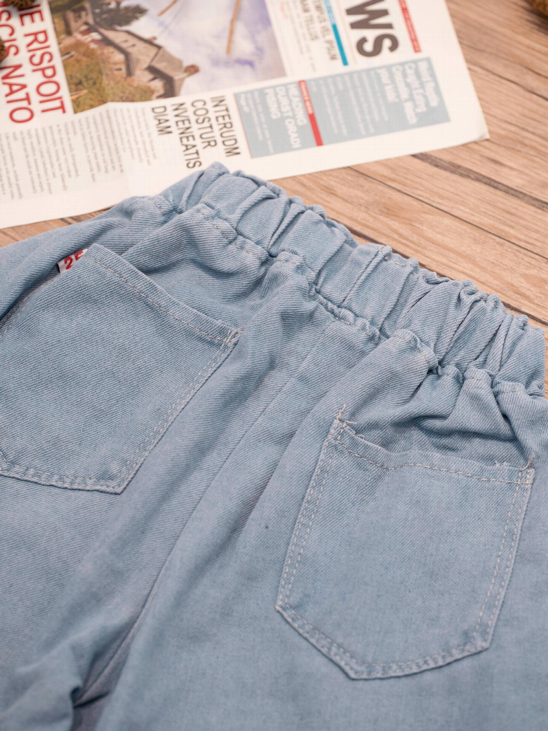 Girls' Beaded Denim Shorts Elastic Waist