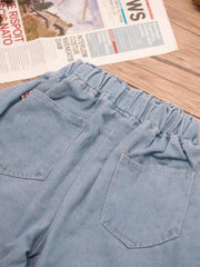 Girls' Beaded Denim Shorts Elastic Waist