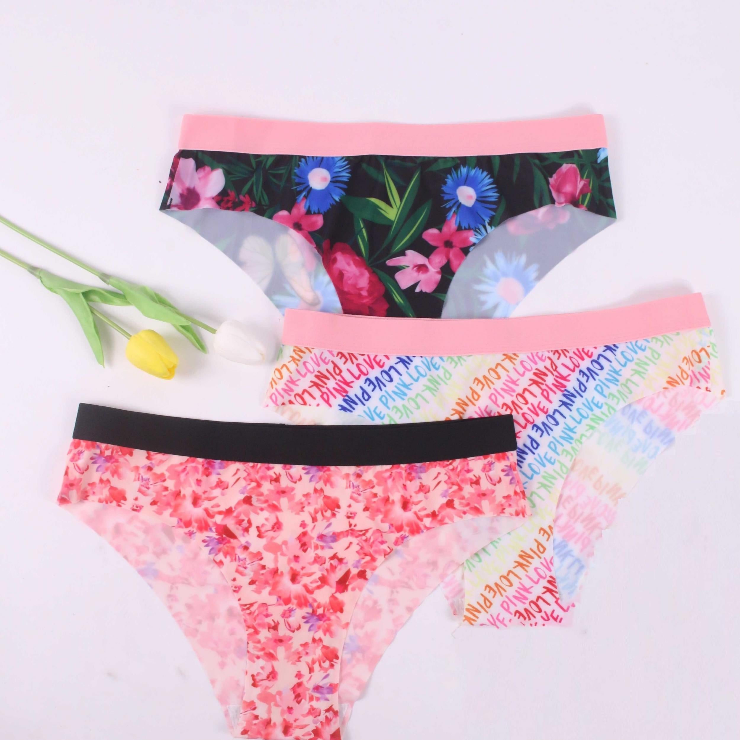 3 Pack Boho Panties Set Women's Plus Tropical & Rainbow Print Briefs