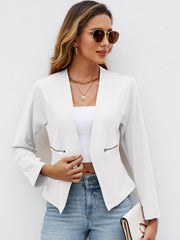 Solid Crop Blazer Open Front Pocket Blazer & Stylish Tops For Work