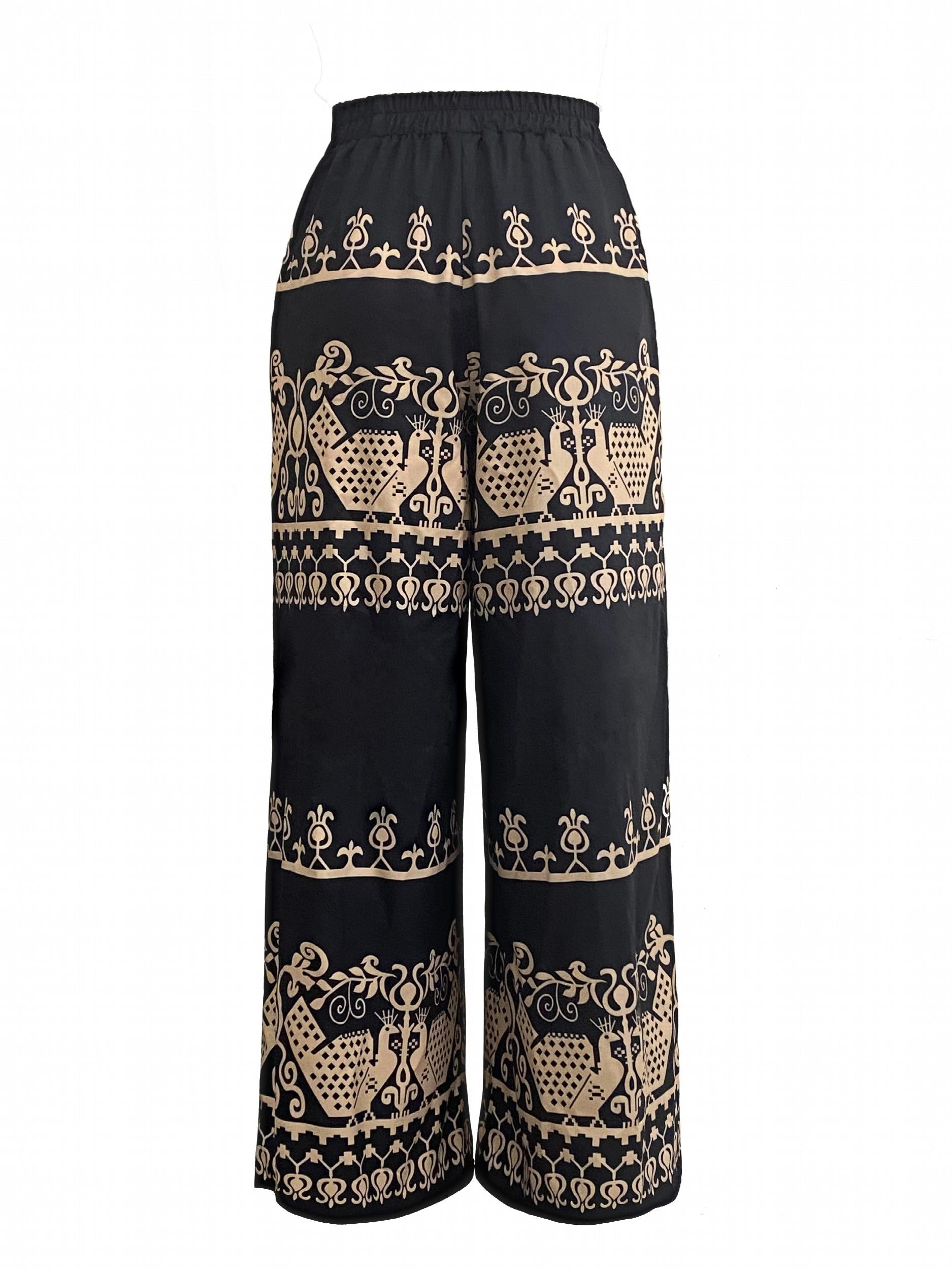 Ethnic Print Wide Leg Pants High Waist