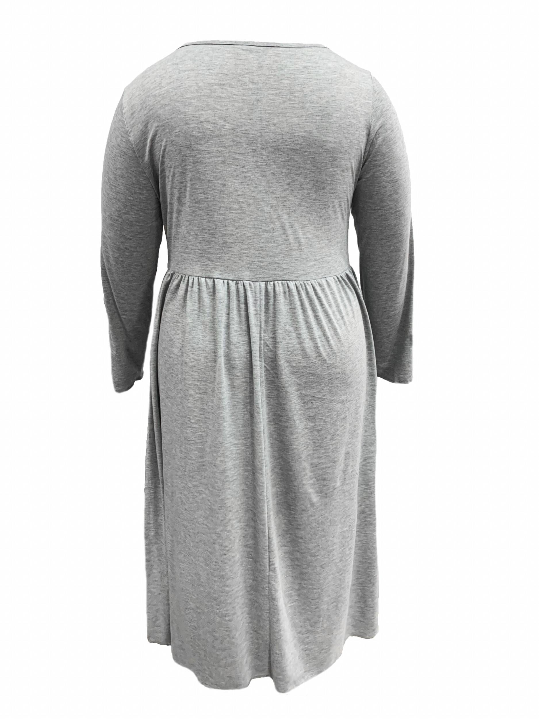 Long Sleeve Heart Ring Round Neck Maxi Dress