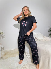 Floral Print Short Sleeve Top & Pants Pajamas Set