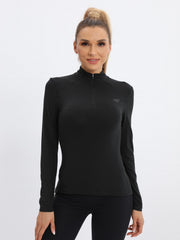 Women's Half Zipper Sports Top High Stretch Solid Long Sleeve