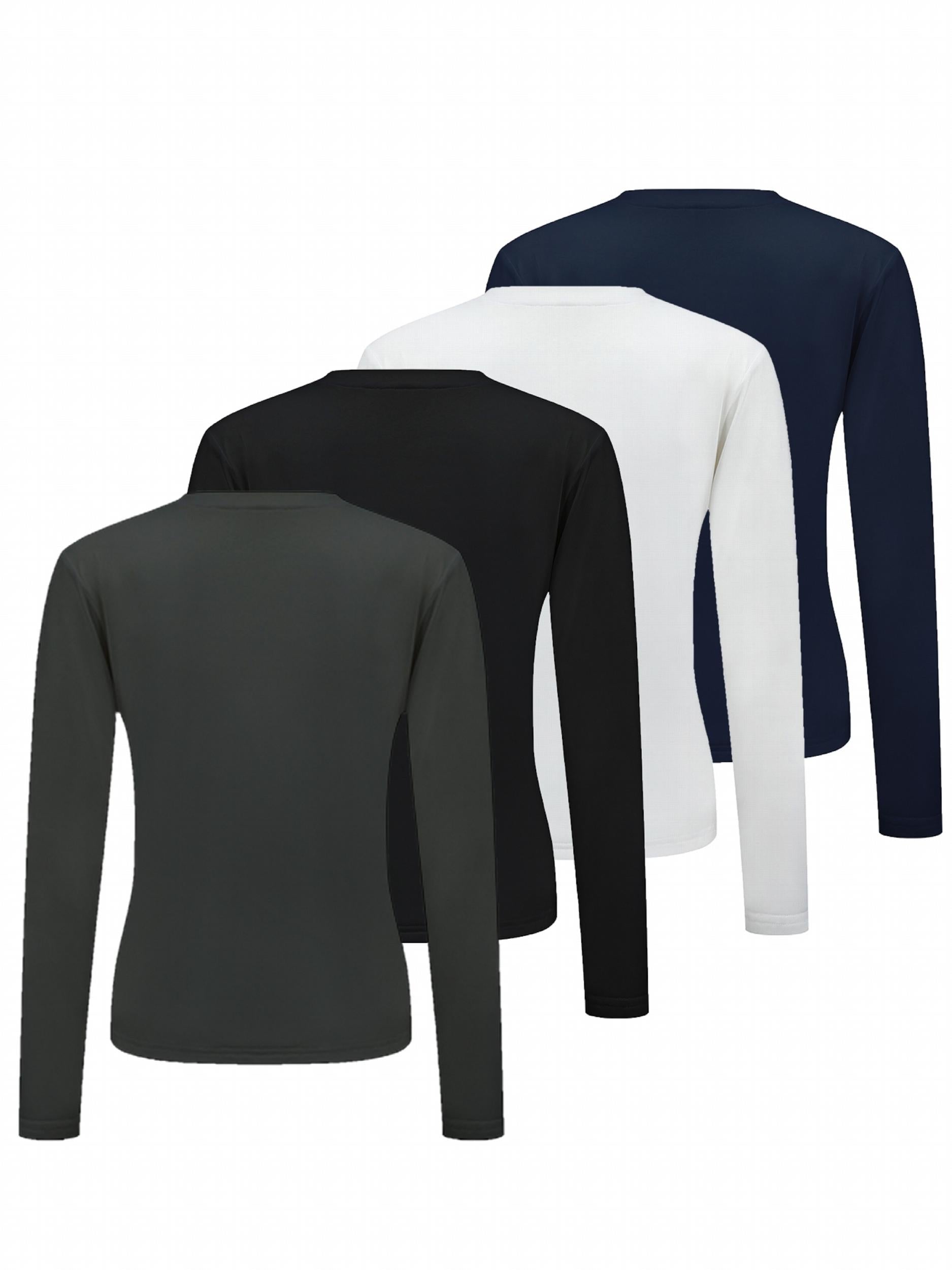 4pcs Solid Warm Round Neck T shirt Long Sleeve Thermal Running Top