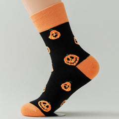 8 Pairs Pumpkin Skull Hat Mid Calf Halloween Crew Socks
