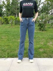 Women's Plus Button Fly Flared Leg Jeans With Pockets