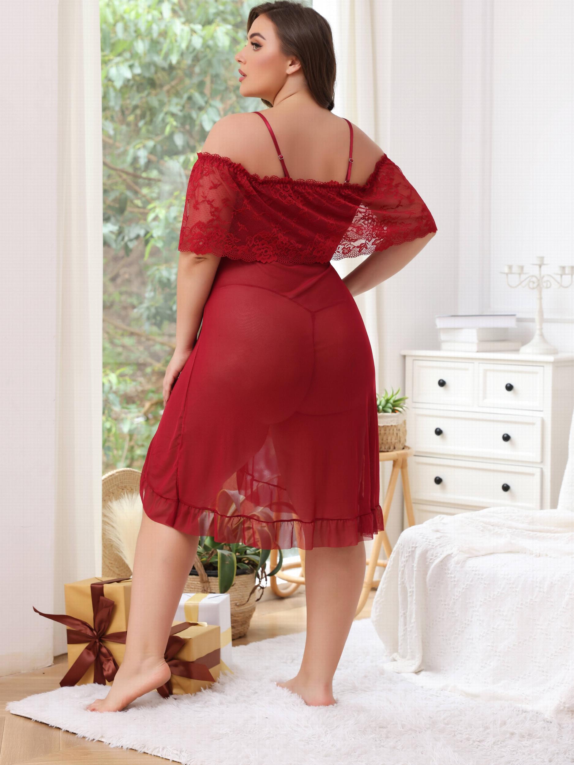 Lace Cold Shoulder Ruffle Trim Mesh Dress