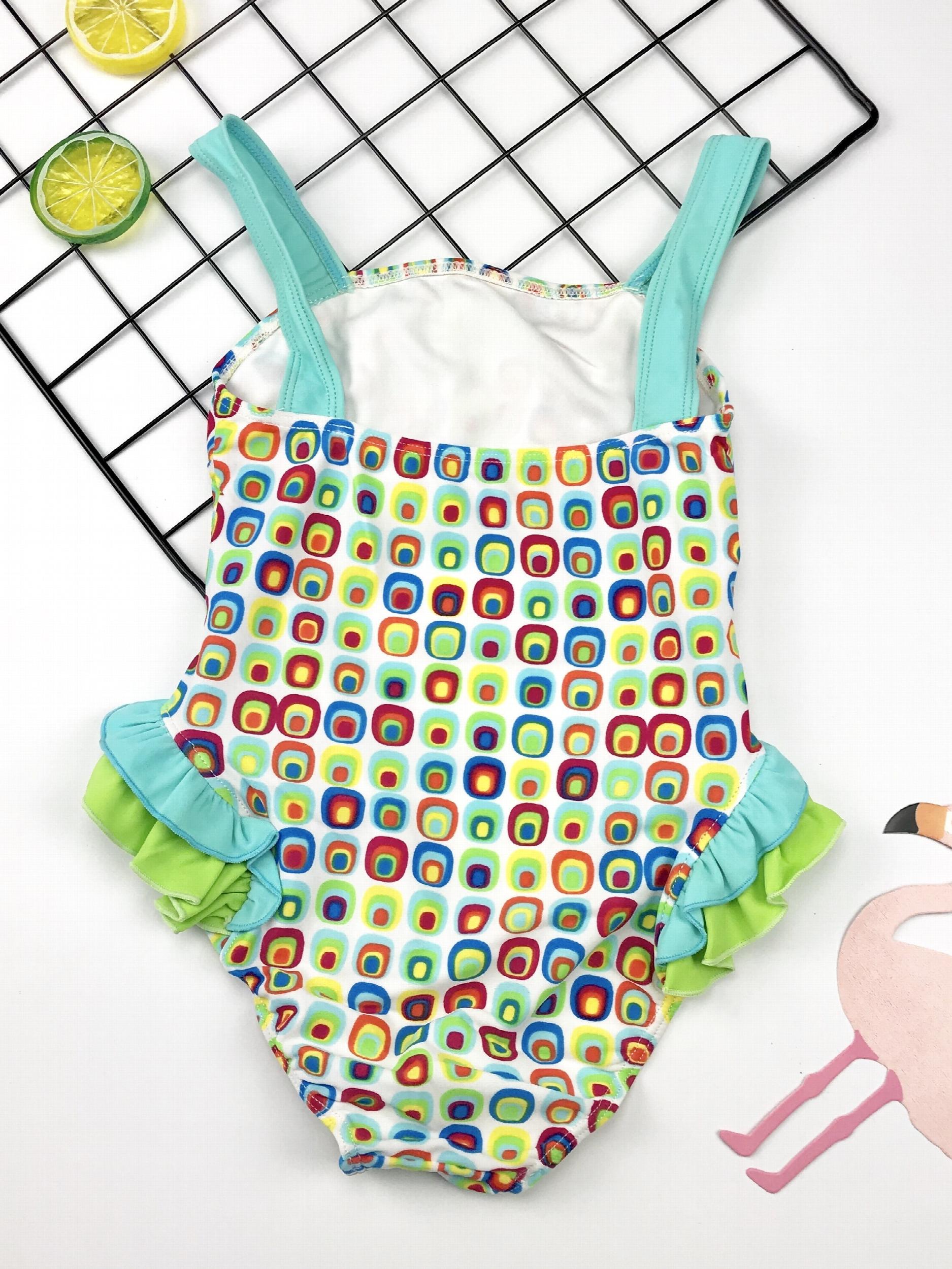 Toddler Girl's Geometric Pattern Onesie Swimsuit Ruffle Tankini Camisole