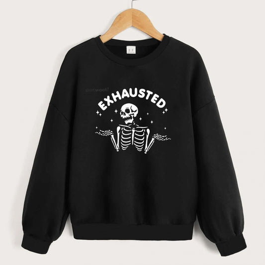 Fun Exhausted Skeleton Graphics Pullovers For Girls