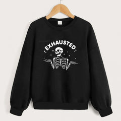 Fun Exhausted Skeleton Graphics Pullovers For Girls