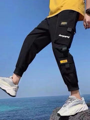 Ribbon Men's Drawstring Overalls Pockets Comfy Jogger Pants