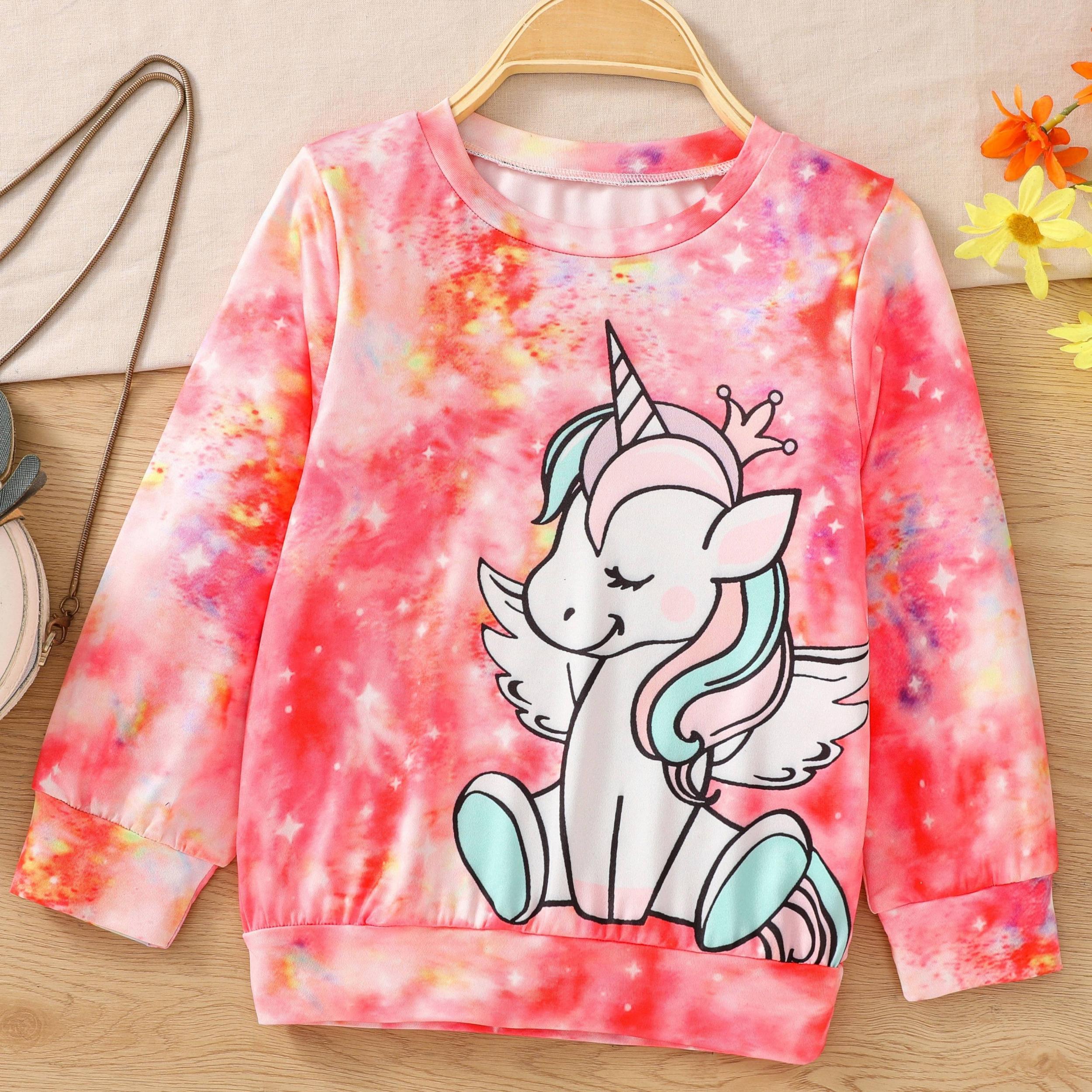 Tie Dye Unicorn Sweatshirt Crew Neck Top for Girls