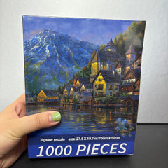 Winter Village 1000pcs Jigsaw Puzzle Snowy Mountain Scene Cozy Cottages 27.5x20