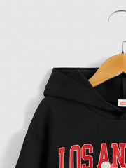 Boys Basketball Player Letter Print Hooded Sweatshirt