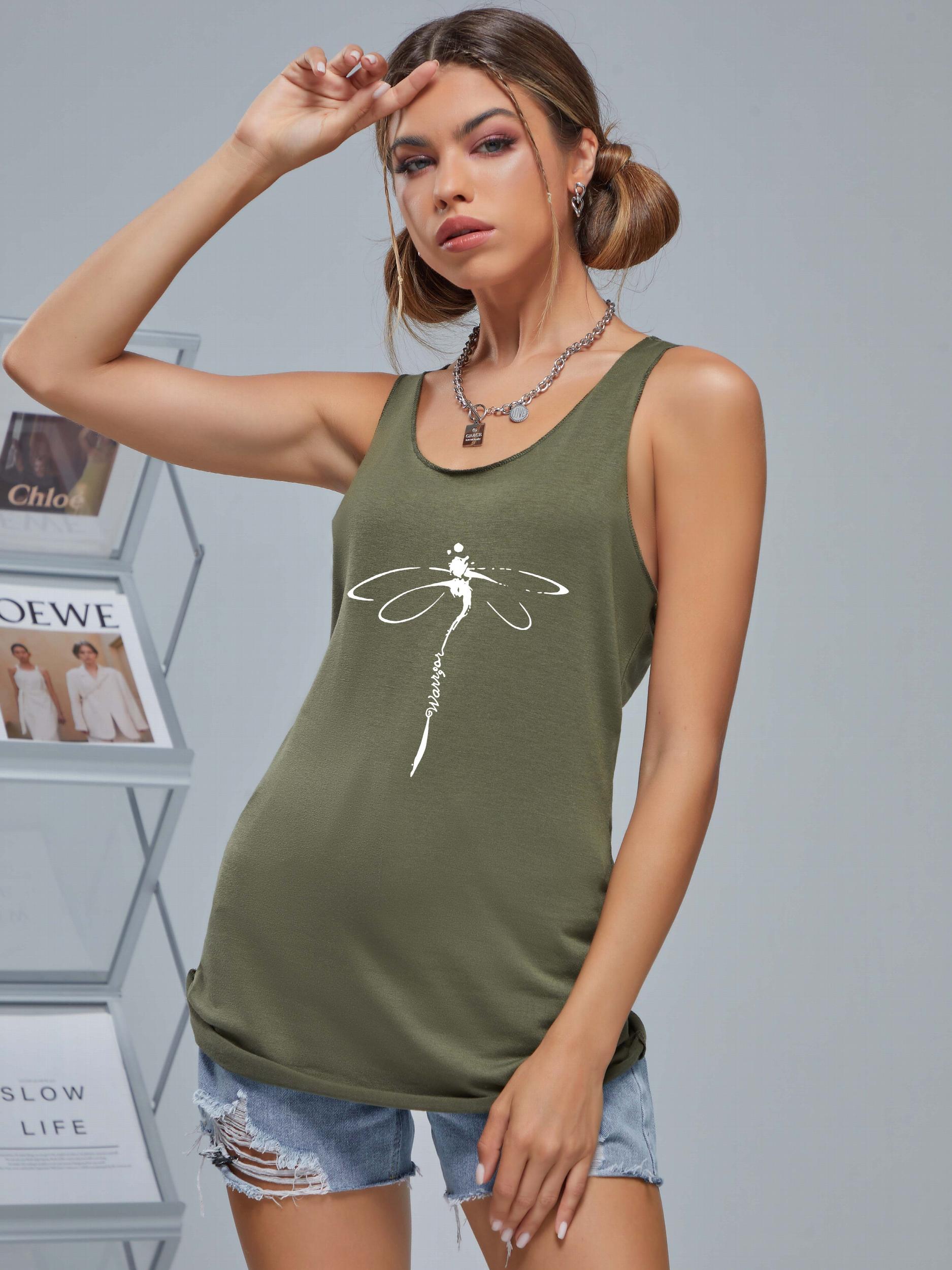 Dragonfly Graphic Sleeveless Tank Top Women's Summer Casual Loose Sports Shirt